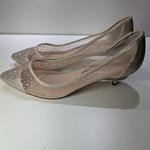 Nina Women’s Nude Glitter Pointed-Toe Kitten Heel Pumps